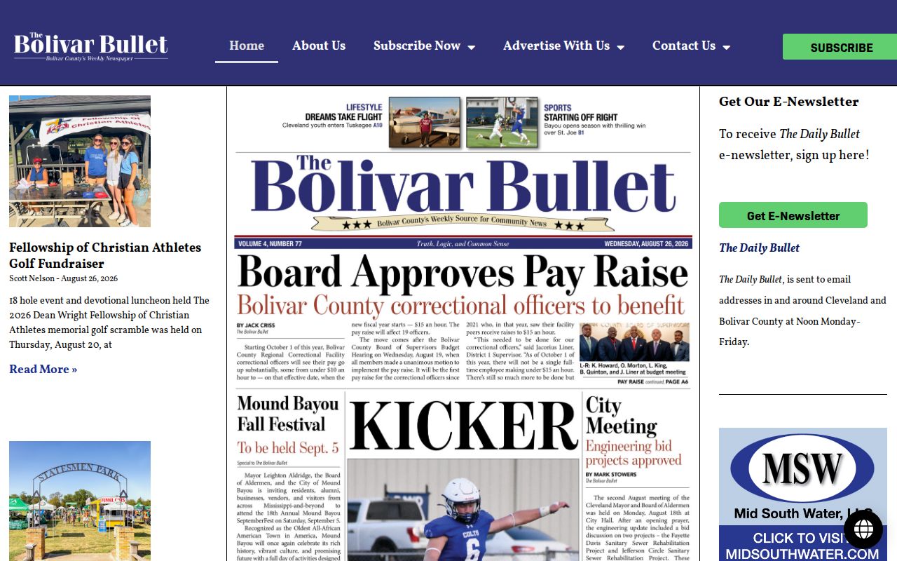 Bolivar County crime news source on the Bolivar Bullet home page