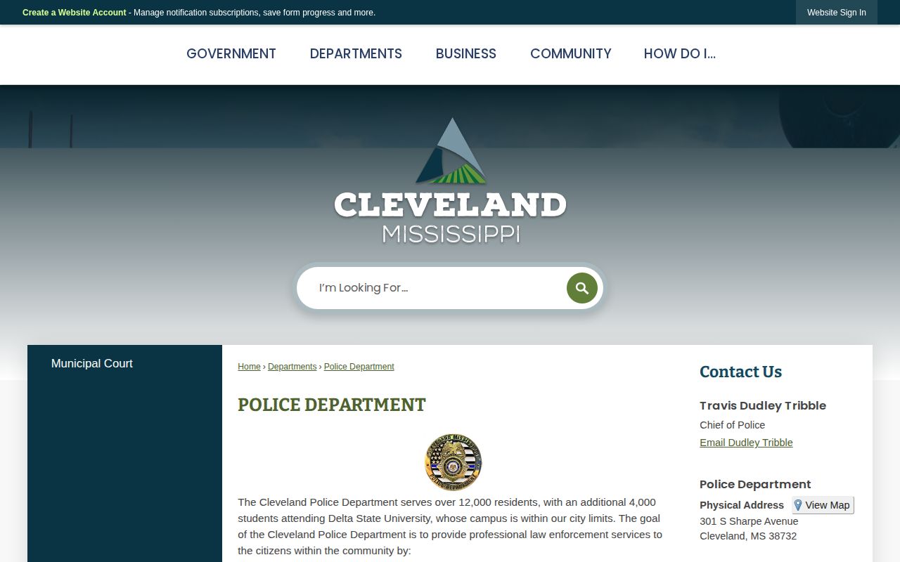 Cleveland, Bolivar County police arrest-record contact page